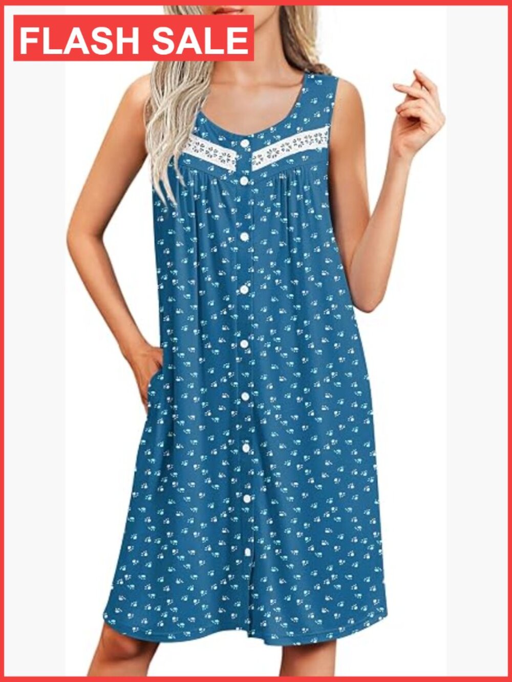Womens Sleeveless Nightgown Button Front Sleep Dress Soft Loungewear